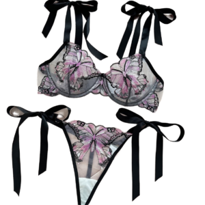 4-Piece Mesh Sheer Butterfly Embroidery Lace Firm Control Ultra-thin Women's Lingerie