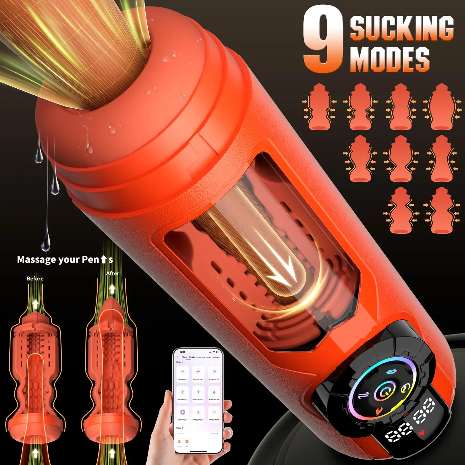 12 IN 1 9 Vibrating Thrusting Sucking Automatic Stroker AI Interaction APP Control Heating Male Masturbator - 图片 4