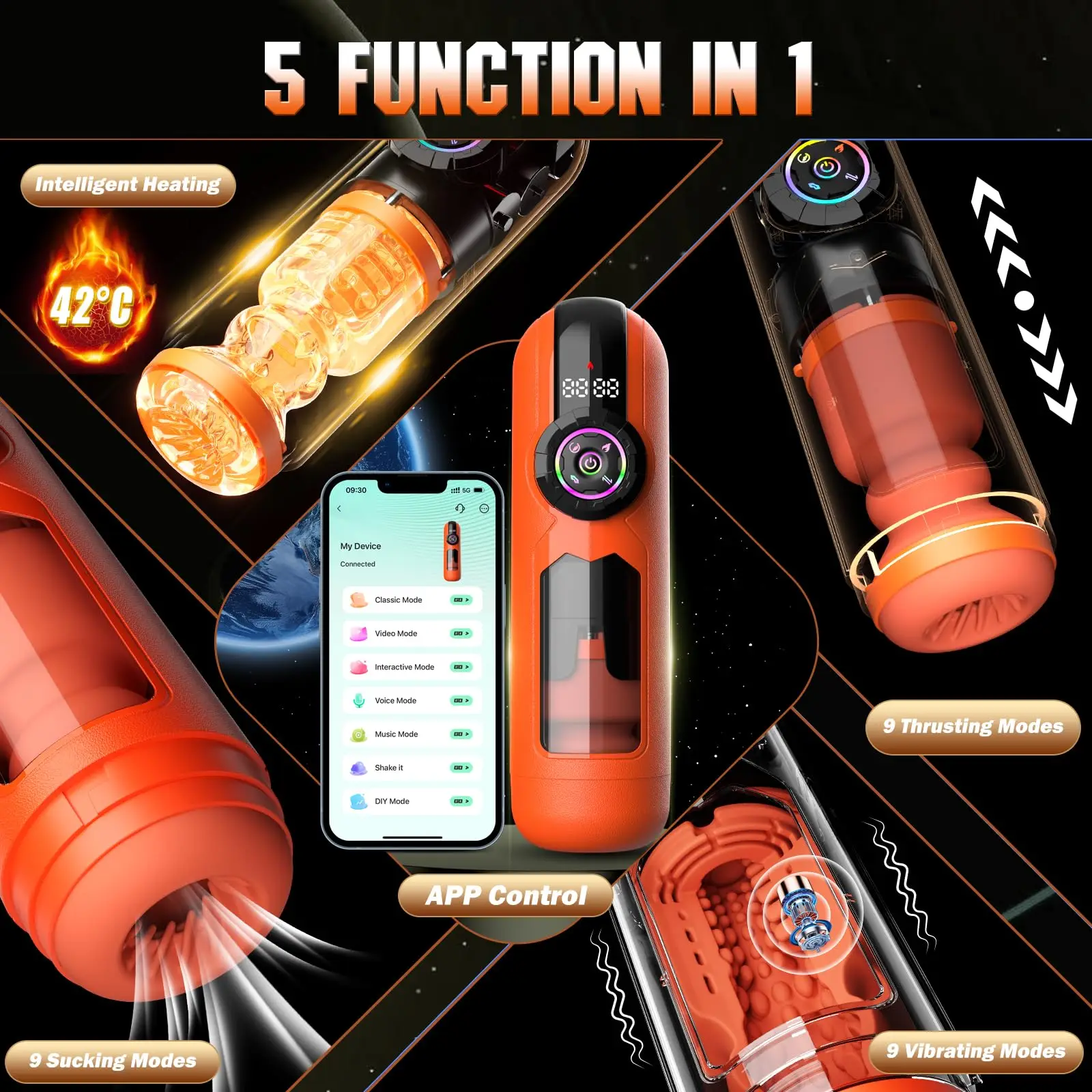 12 IN 1 9 Vibrating Thrusting Sucking Automatic Stroker AI Interaction APP Control Heating Male Masturbator - 图片 2