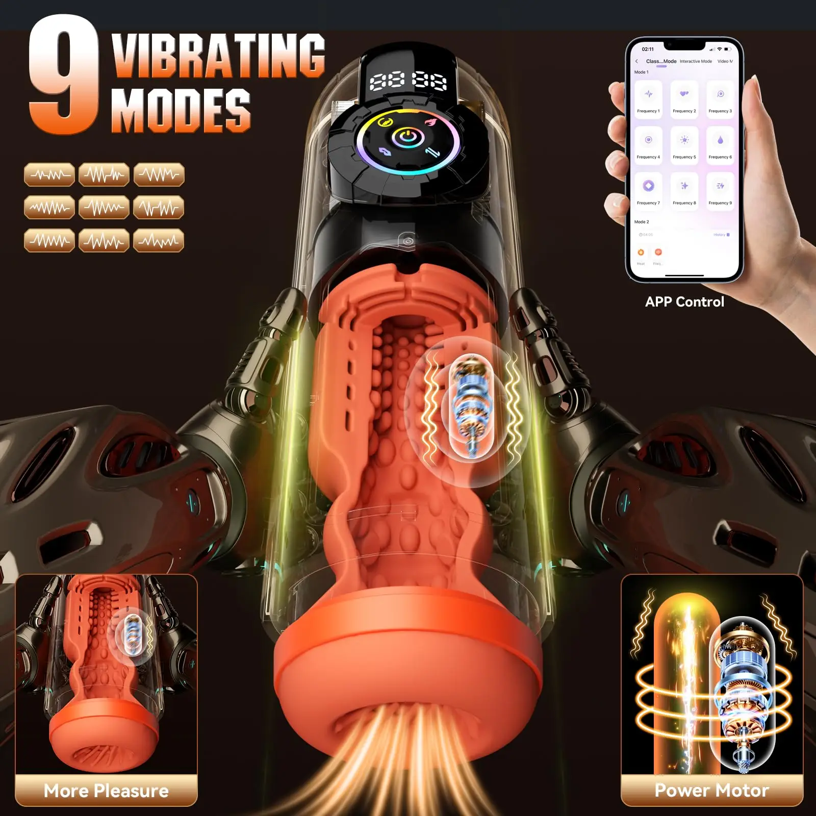 12 IN 1 9 Vibrating Thrusting Sucking Automatic Stroker AI Interaction APP Control Heating Male Masturbator - 图片 5