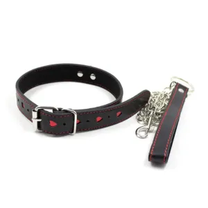 Heart-shaped Leather Collar with Leash Bondage Toy For Adult