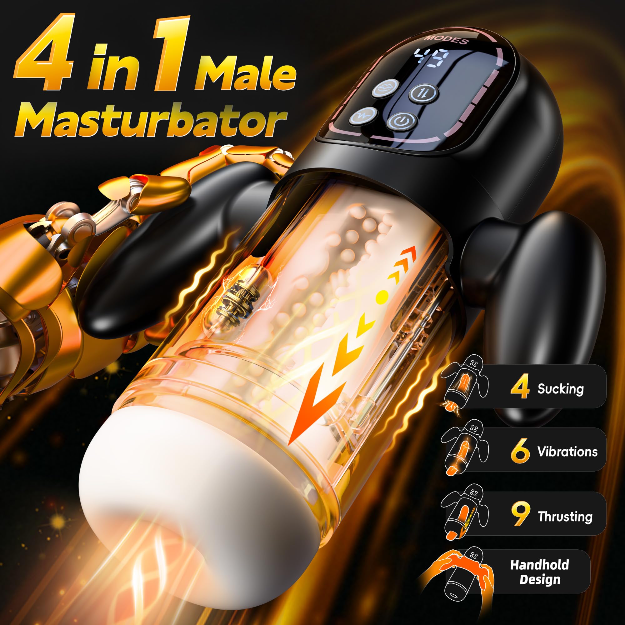 3D Realistic Textured Sucking 9Vibrating 6Thrusting Automatic Masturbator Penis Pump Sex Toy - 图片 2