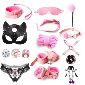 16-Piece Adult BDSM Bondage Training Set – Includes Sexy Handcuffs, Collar, and Other Fetish Accessories