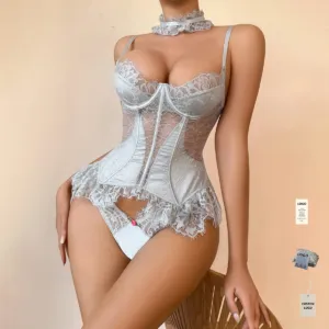 Lace Hollow Out Silver Camisole Body Shaping Top – Sexy Tight Erotic Corset For Women