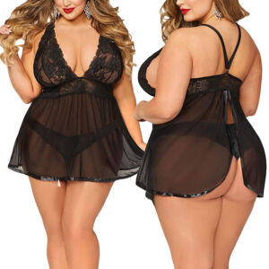 V-Neck Sleeveless Sheer Lace Sleep Dress – Plus Size 5XL Sexy Erotic Lingerie For Women