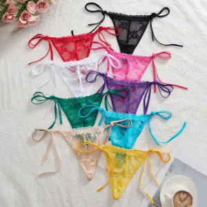 Low-Rise Seamless Panties Crotchless G-String Lace Transparent Underwear Thong Tanga
