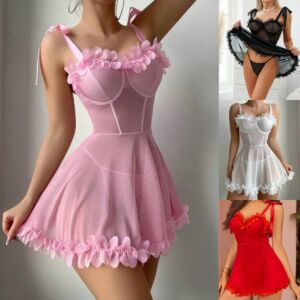 Women's Summer Slim-Fit Collarless Sexy Nightdress with Built-in Chest Pad