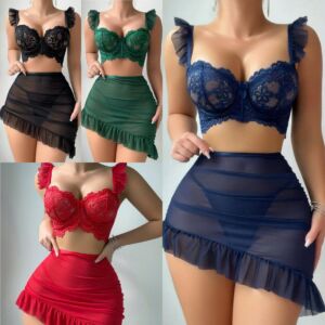 Women's Hollow-Out See-Through Floral Lace Sleeveless Short Sexy Nightdress