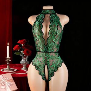 Women's Sexy Open-Crotch Strapless Lace Tight-Fitting Bodysuit